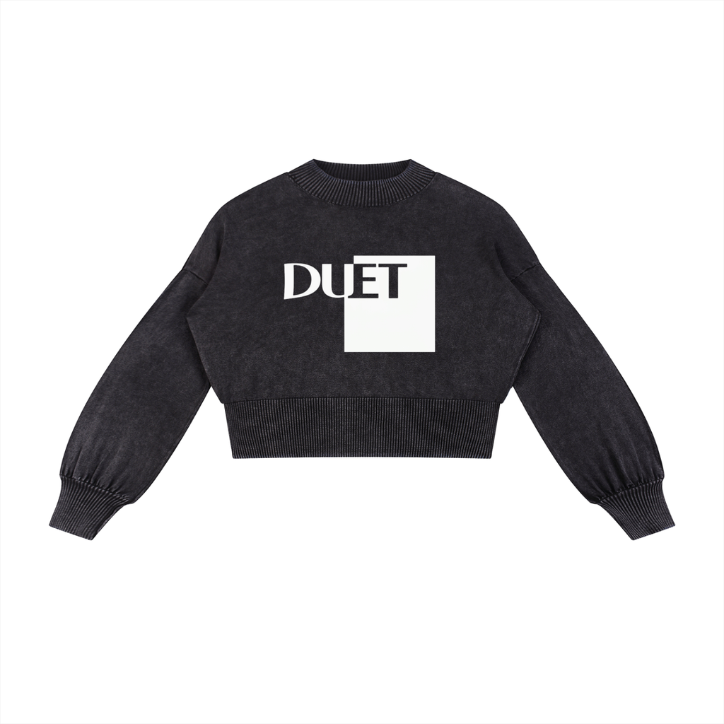 Mineral Wash Balloon Sleeve Cropped Sweater