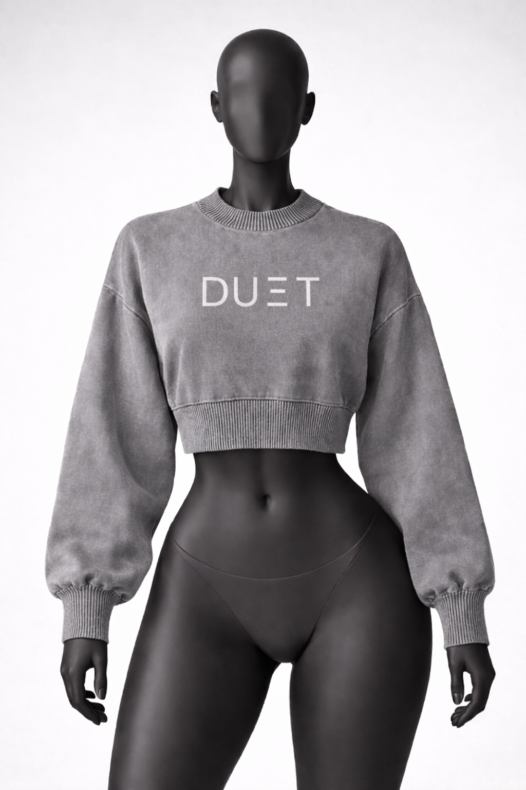 Mineral Wash Balloon Sleeve Cropped Sweater